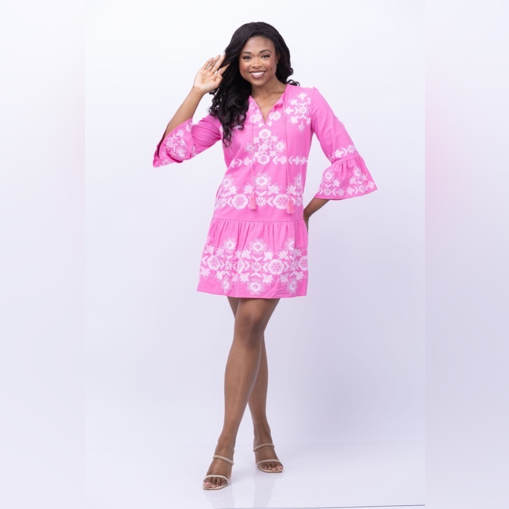 Tyler Boe Holly Embroidered Cotton Skimmer Dress in Cheeky Pink Size S NWT - Picture 4 of 16
